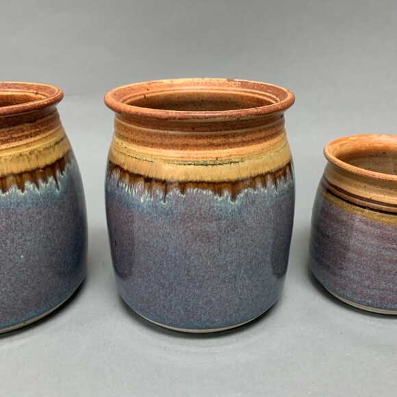 Royce Yoder Stoneware Pottery Purple Multicolor Jars Containers Cup Lot of 3 - Picture 3 of 7